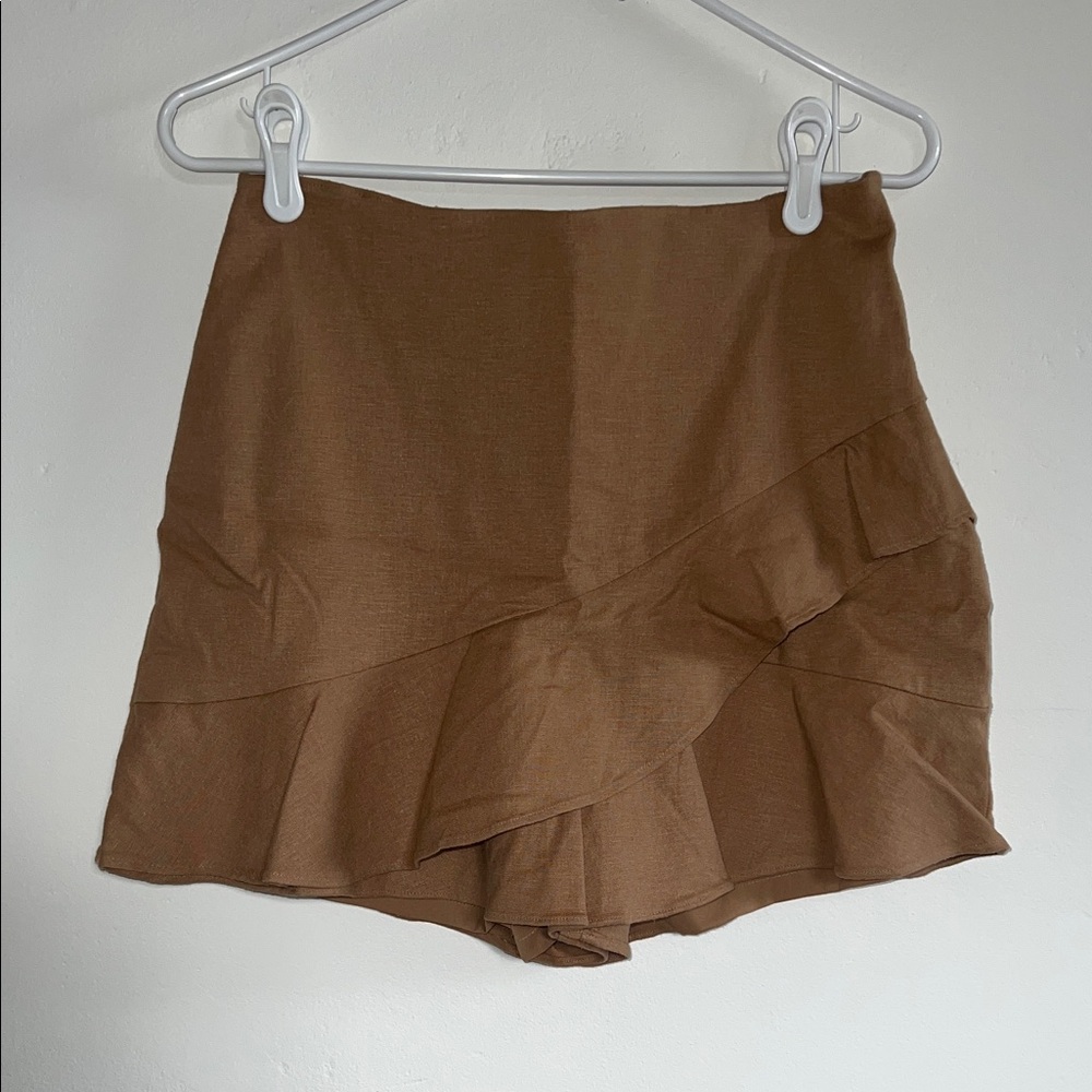 Linen Blend Ruffle Mini Skort